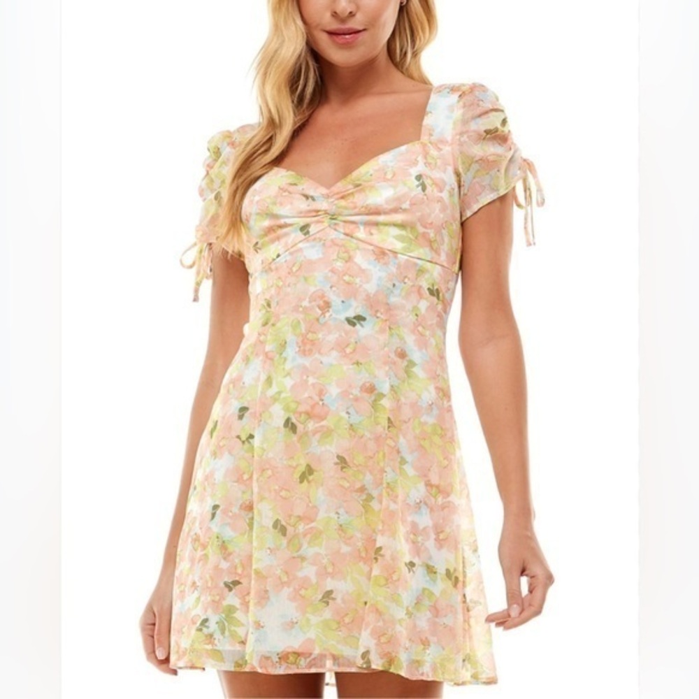 NWT City Studio peach/ aqua floral dress size juniors 13